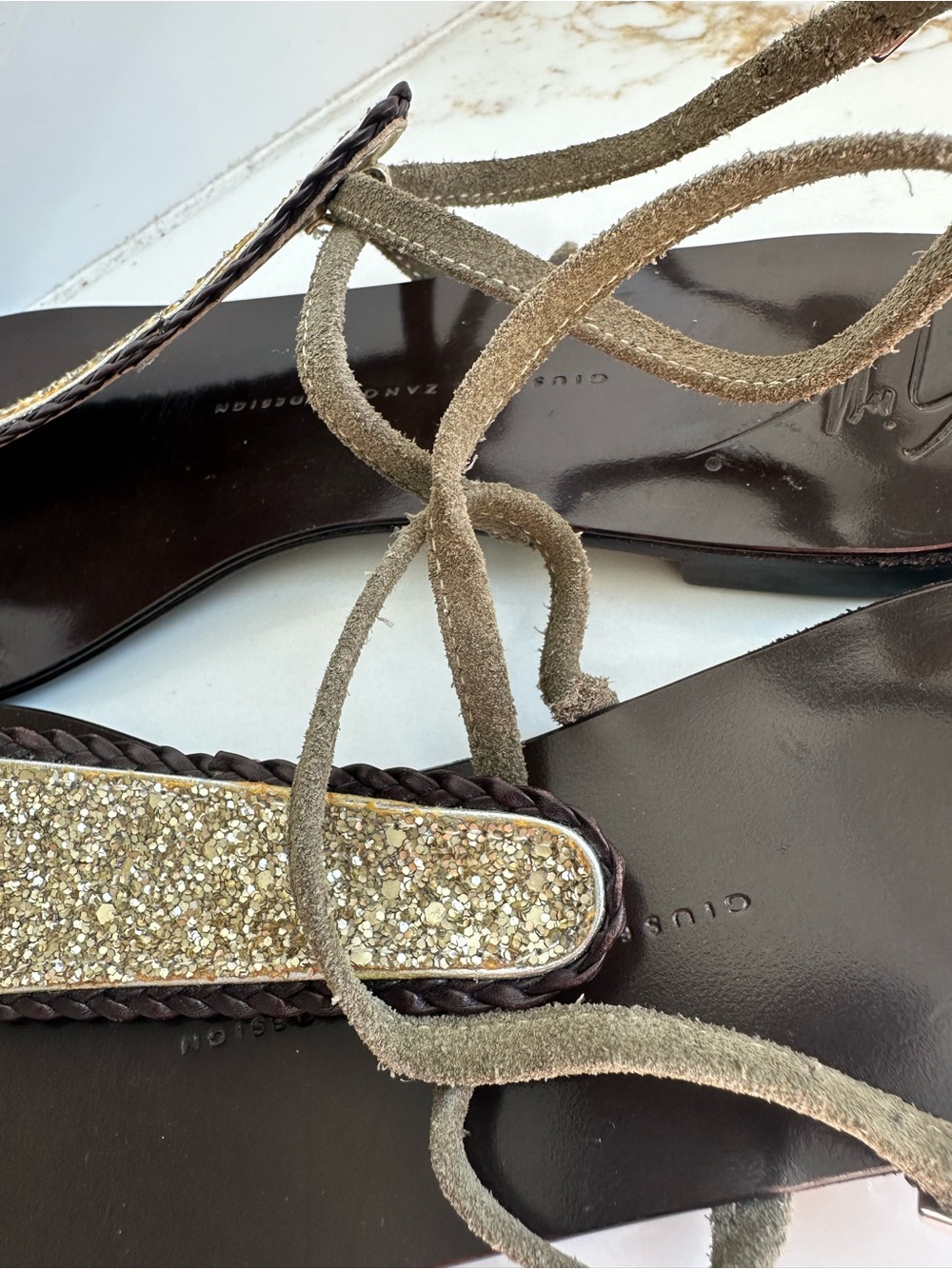 Giuseppe Zanotti suede Glitter Ankle Wrap Sandals EU 38 Made in Italy 7.5-8u.s - Picture 5 of 7